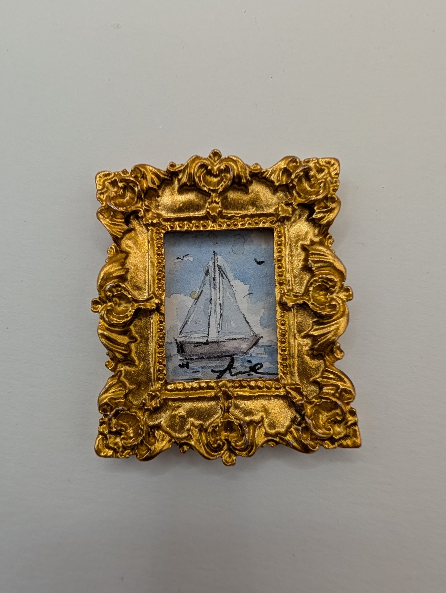 Mini Sailboat Painting - Original Watercolor Art by Lora Cavallin