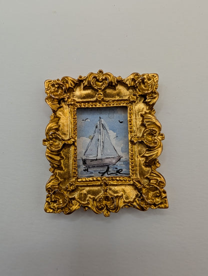 Mini Sailboat Painting - Original Watercolor Art by Lora Cavallin