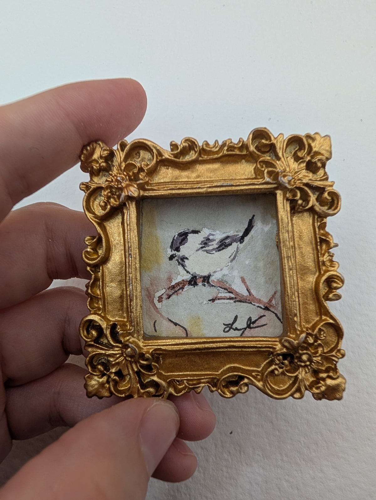 Mini Chickadee Bird Painting - Original Watercolor Art by Lora Cavallin