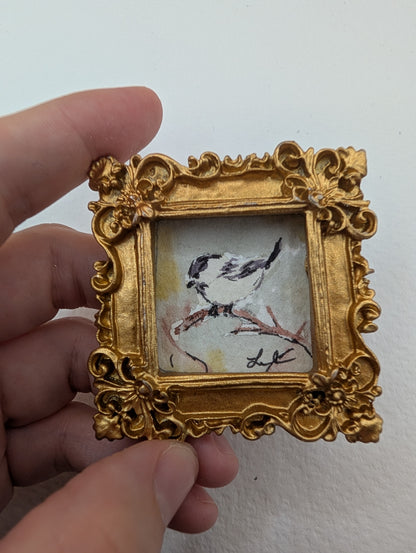 Mini Chickadee Bird Painting - Original Watercolor Art by Lora Cavallin