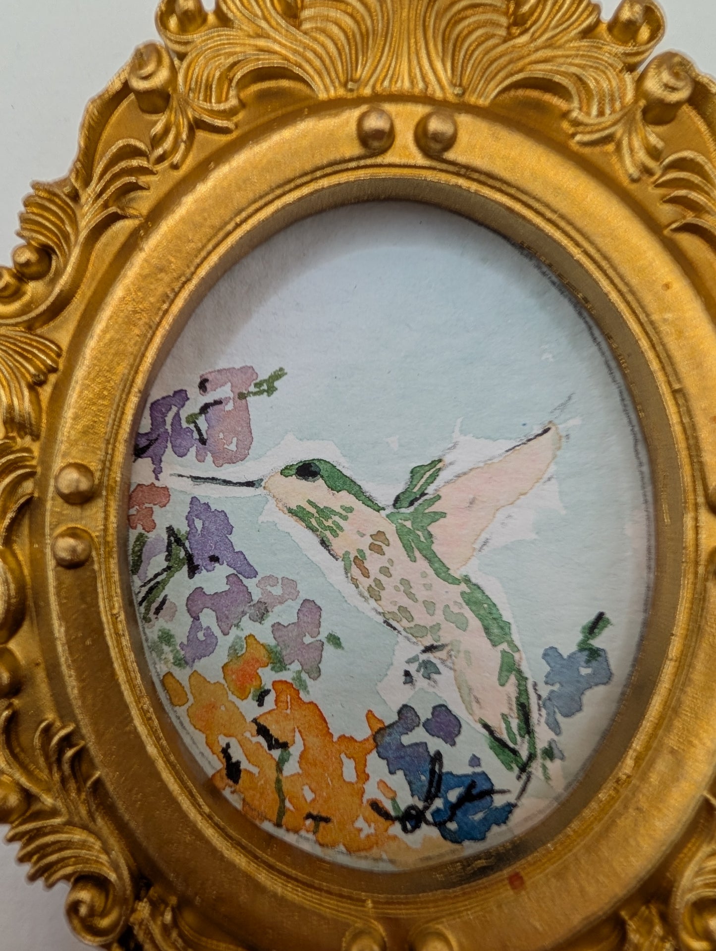 Mini Hummingbird Painting - Original Watercolor Art by Lora Cavallin
