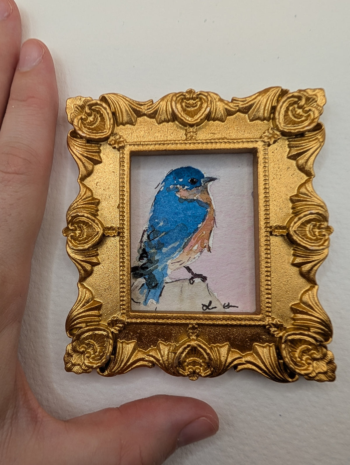 Mini Bluebird Painting - Original Watercolor Art by Lora Cavallin