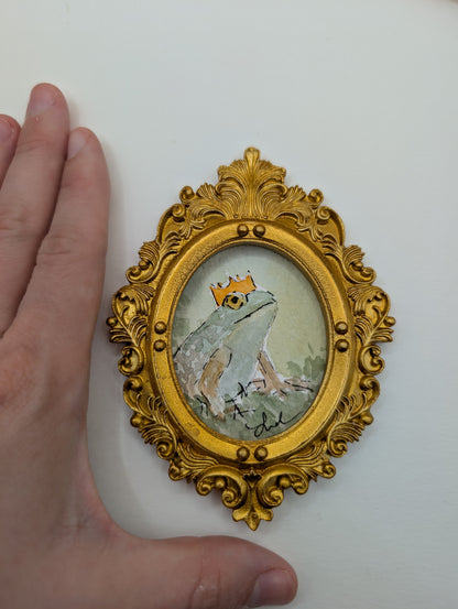 Mini Frog Royalty Painting - Original Watercolor Art by Lora Cavallin