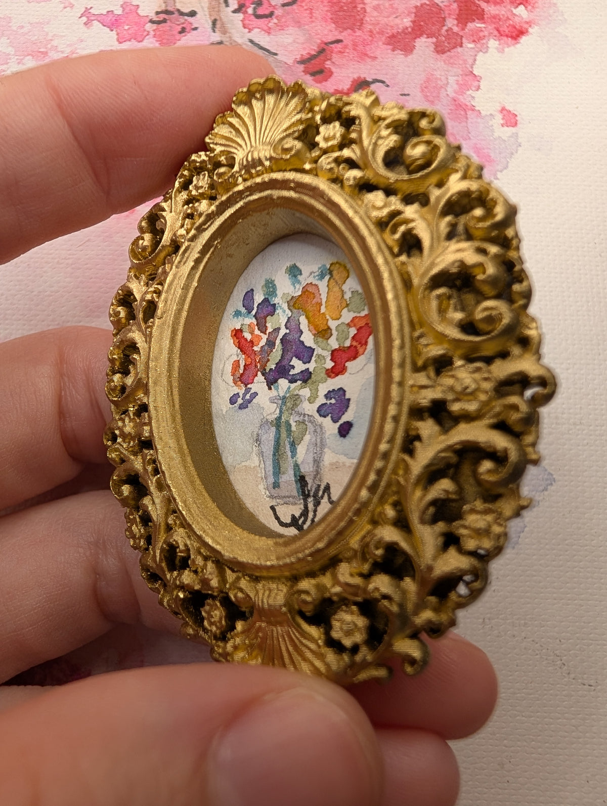 Mini Vase of Flowers Painting - Original Watercolor Art by Lora Cavallin
