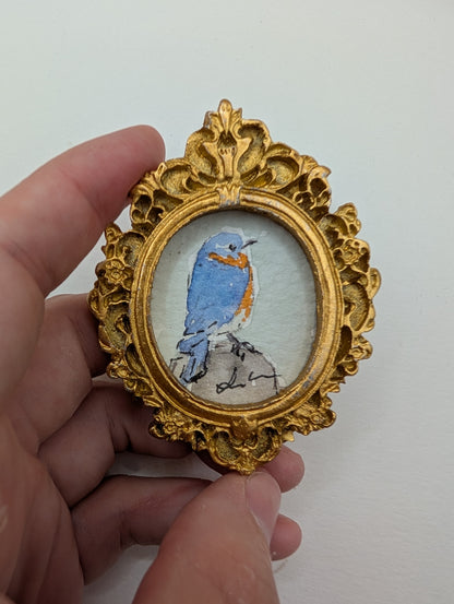 Mini Bluebird Painting - Original Watercolor Art by Lora Cavallin