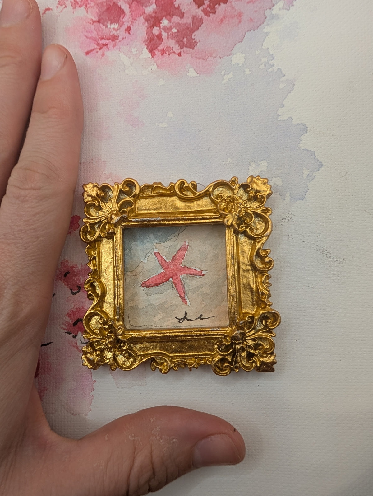 Mini Starfish Painting - Original Watercolor Art by Lora Cavallin