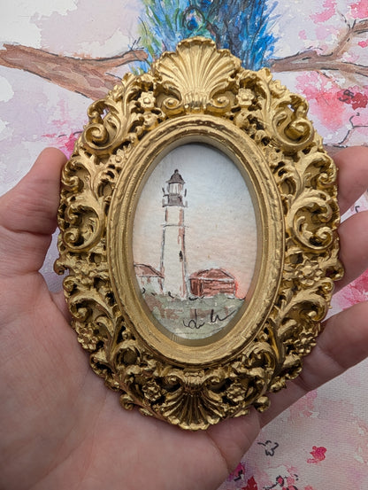 Mini Lighthouse Painting - Original Watercolor Art by Lora Cavallin