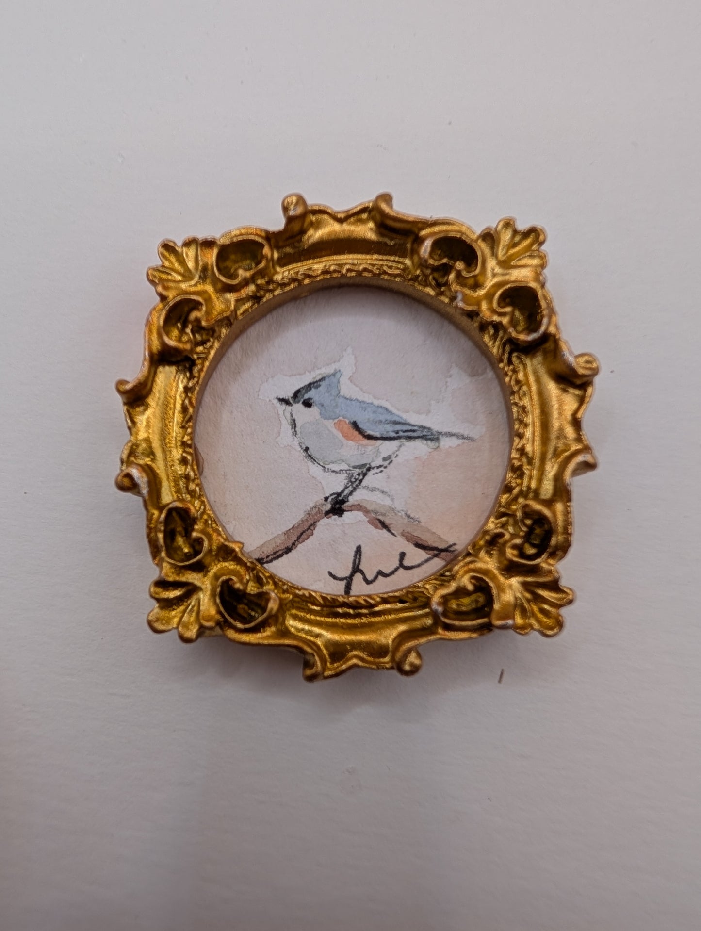 Mini Tufted Titmouse Bird Painting - Original Watercolor Art by Lora Cavallin