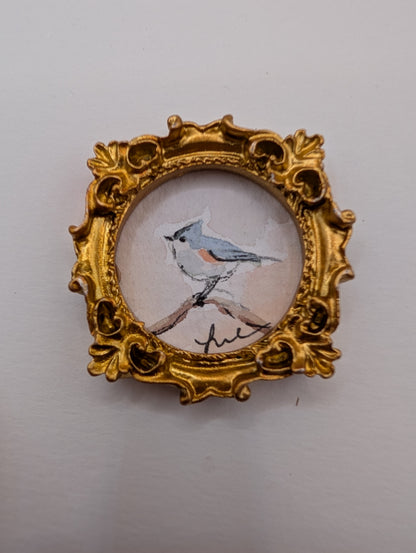 Mini Tufted Titmouse Bird Painting - Original Watercolor Art by Lora Cavallin