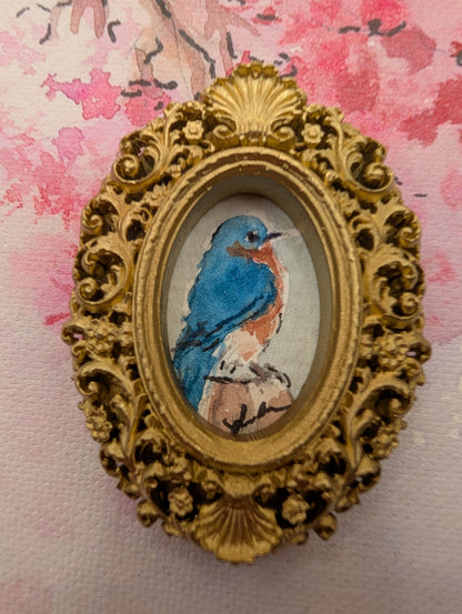 Mini Bluebird Painting - Original Watercolor Art by Lora Cavallin