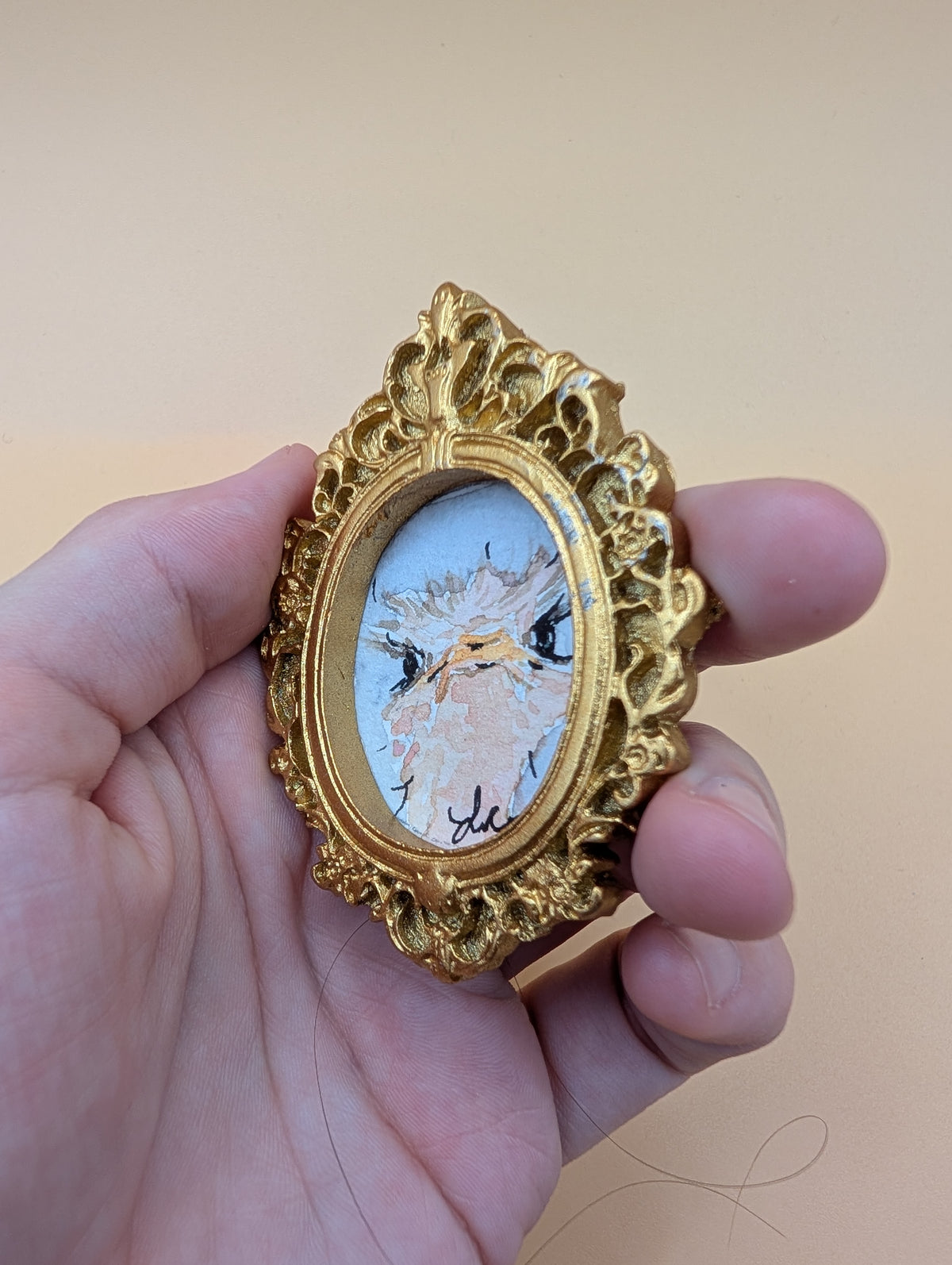 Mini Ostrich Painting - Original Watercolor Art by Lora Cavallin