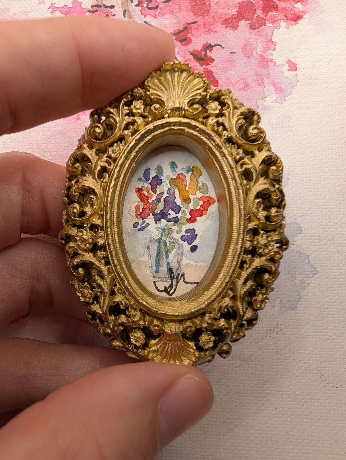 Mini Vase of Flowers Painting - Original Watercolor Art by Lora Cavallin