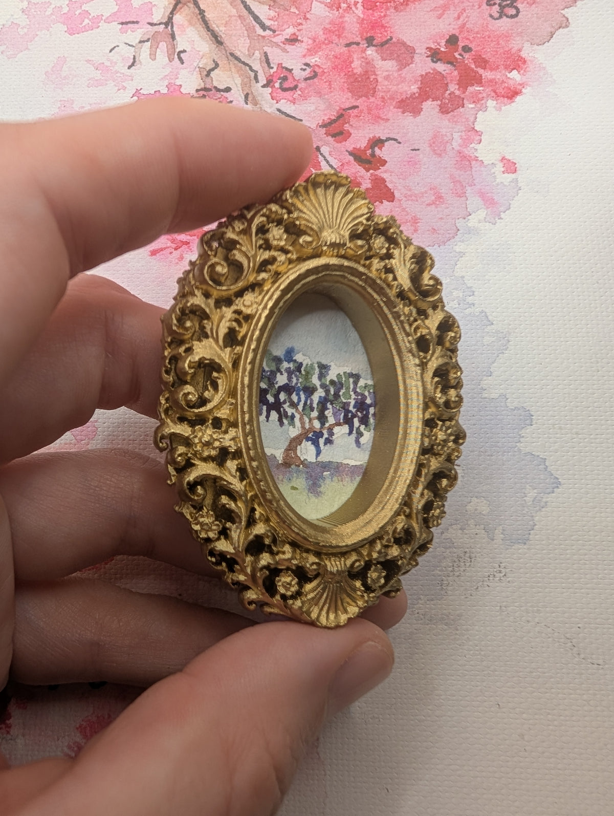 Mini Wisteria Tree Painting - Original Watercolor Art by Lora Cavallin