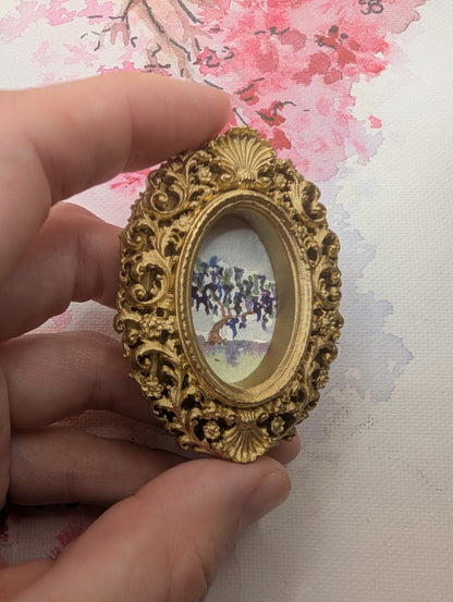 Mini Wisteria Tree Painting - Original Watercolor Art by Lora Cavallin