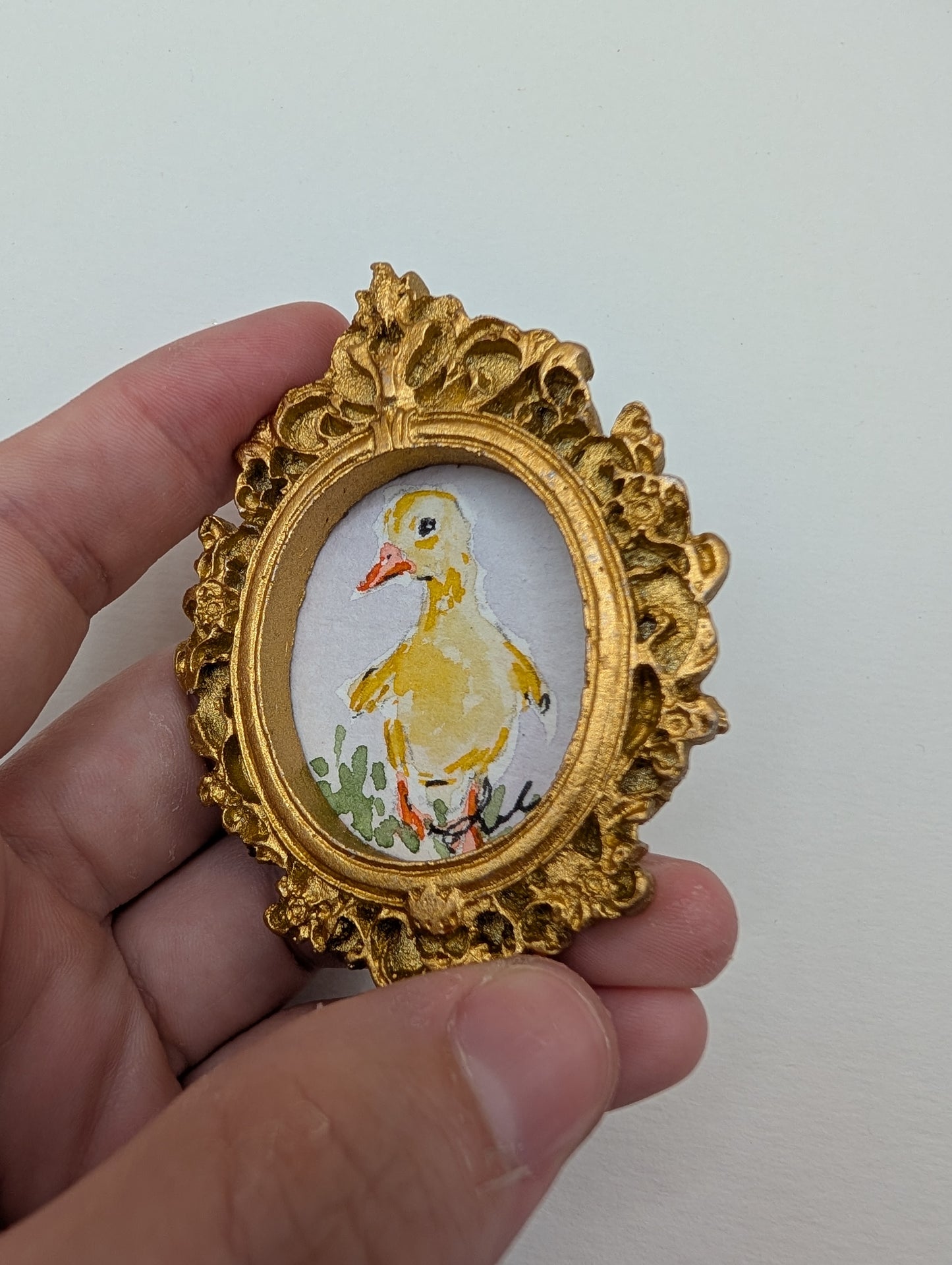 Mini Baby Duck Painting - Original Watercolor Art by Lora Cavallin