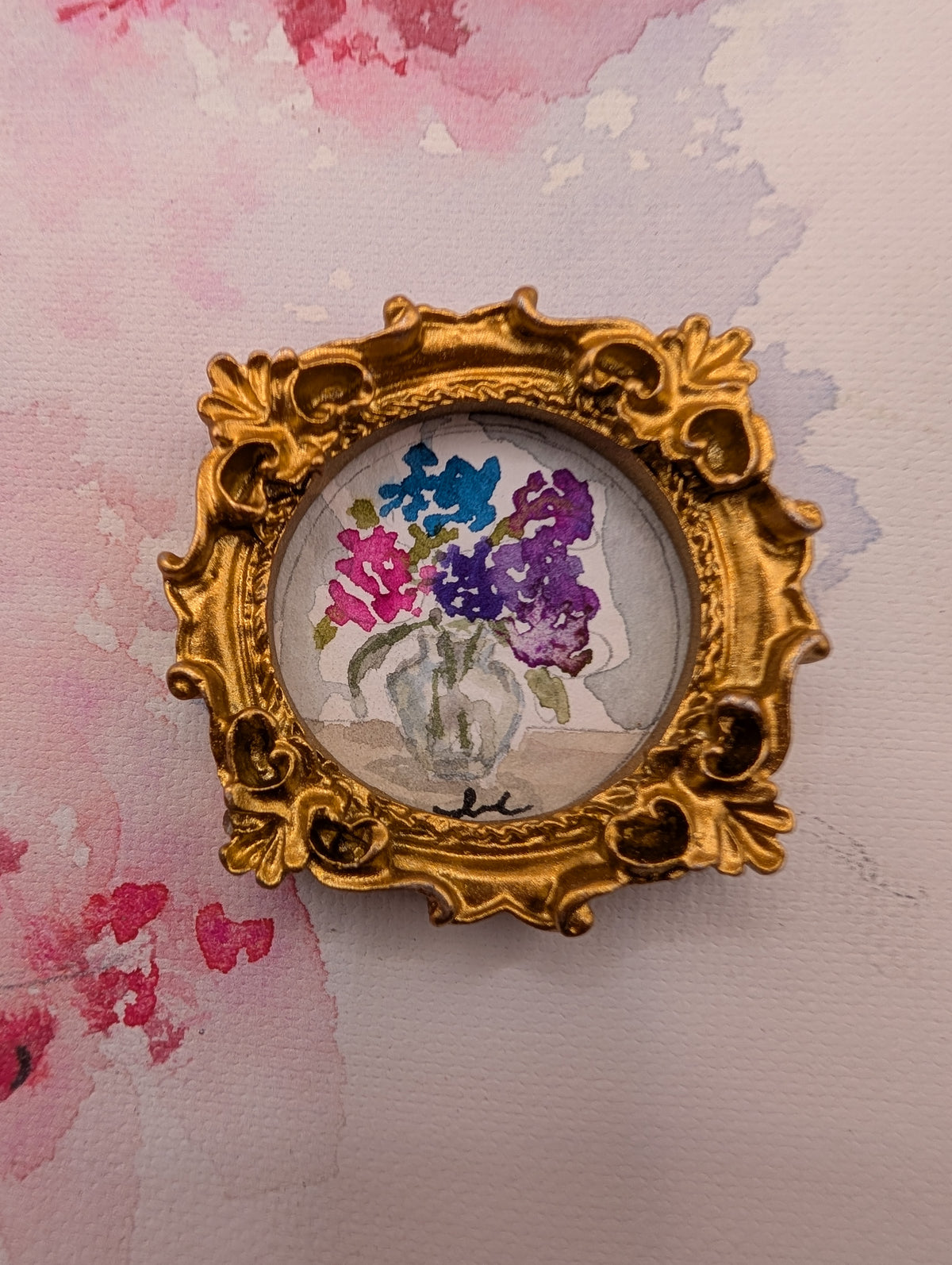 Mini Vase of Flowers Painting - Original Watercolor Art by Lora Cavallin