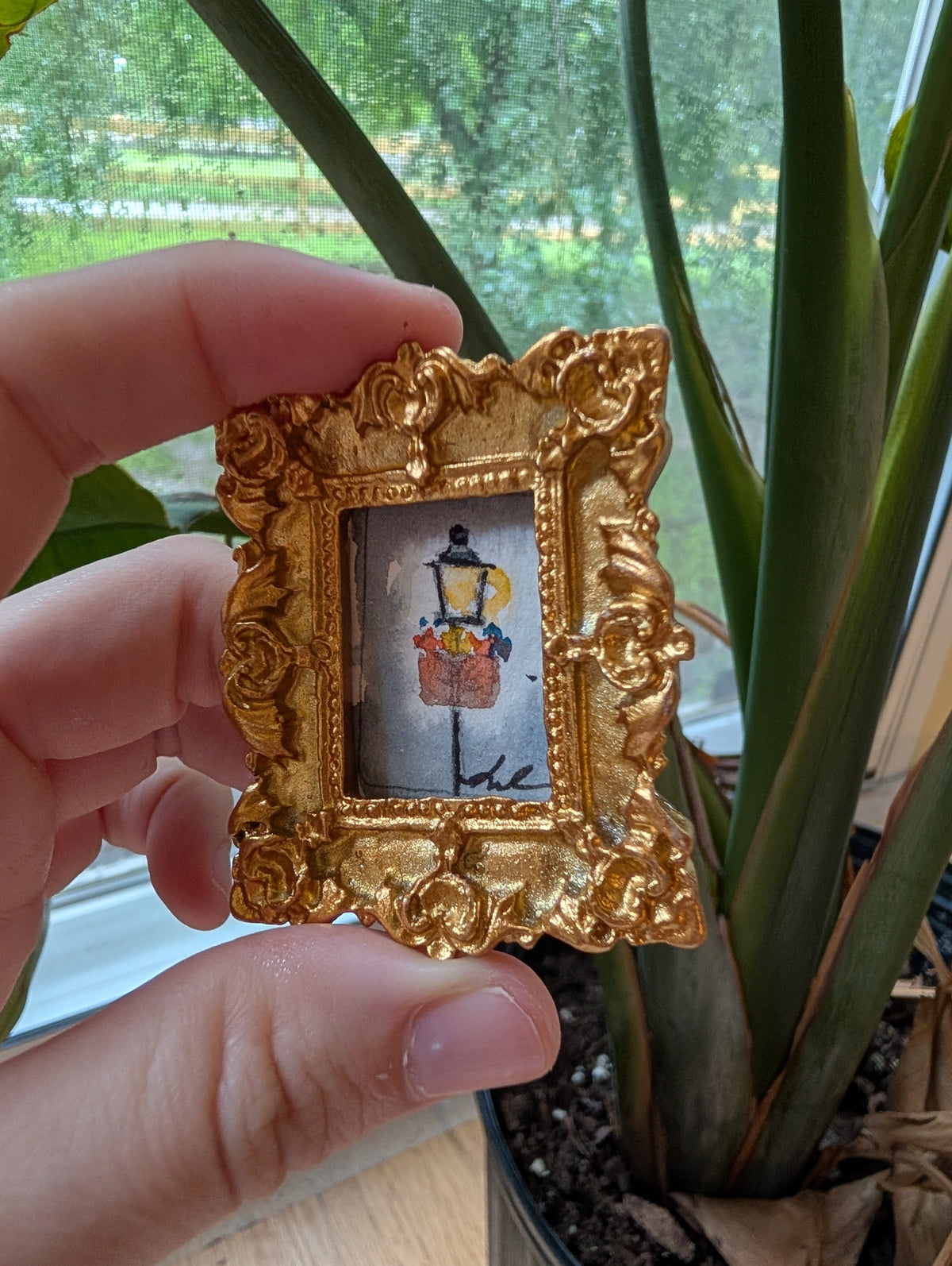 Mini Lamppost Painting - Original Watercolor Art by Lora Cavallin