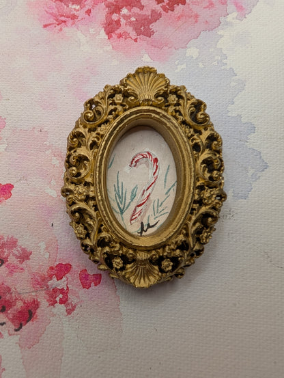 Mini Candy Cane Painting - Original Watercolor Art by Lora Cavallin