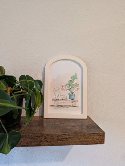 Comfy Cat Stretching - Large Arched Framed Print
