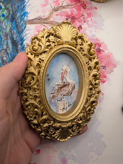 Mini Pelican Painting - Original Watercolor Art by Lora Cavallin