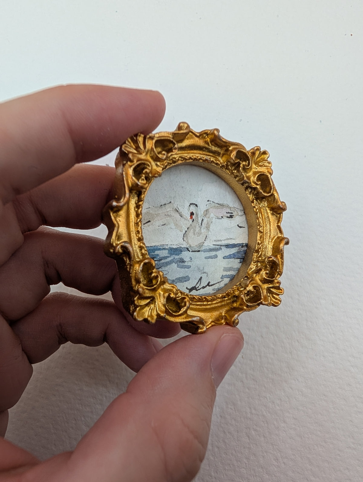 Mini Swan Painting - Original Watercolor Art by Lora Cavallin
