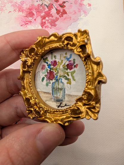 Mini Vase of Flowers Painting - Original Watercolor Art by Lora Cavallin