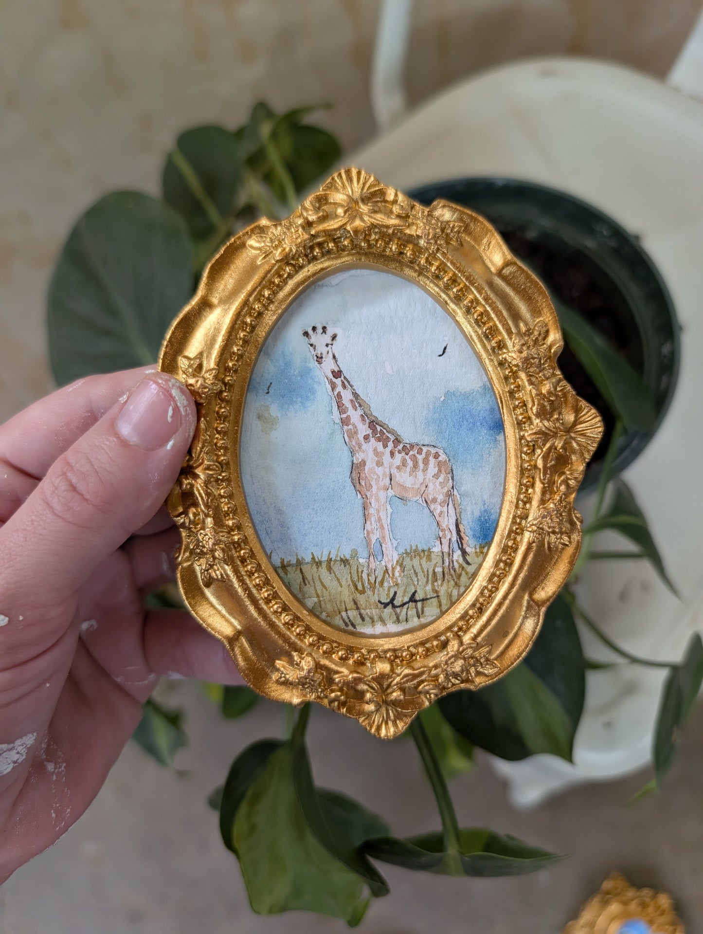 Mini Giraffe Painting - Original Watercolor Art by Lora Cavallin