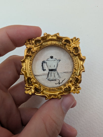 Mini Moka Coffee Pot Painting - Original Watercolor Art by Lora Cavallin