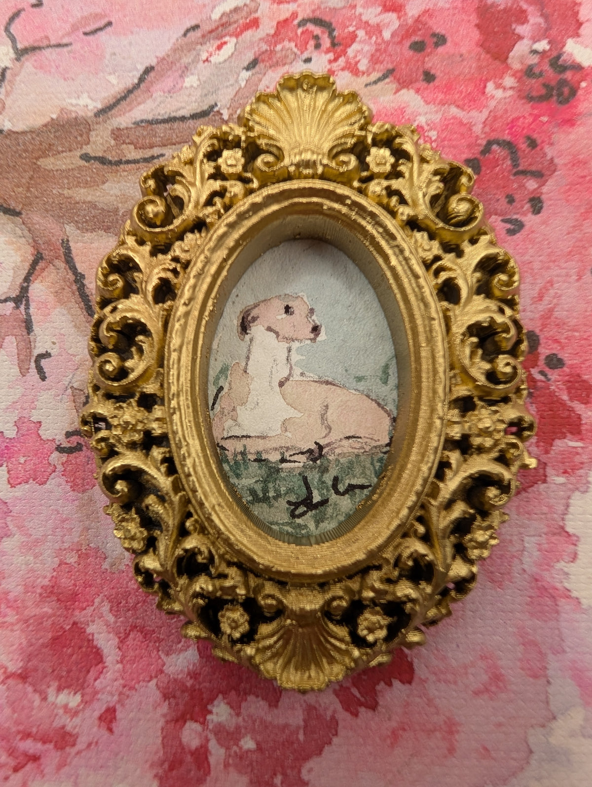 Mini Whippet Painting - Original Watercolor Art by Lora Cavallin