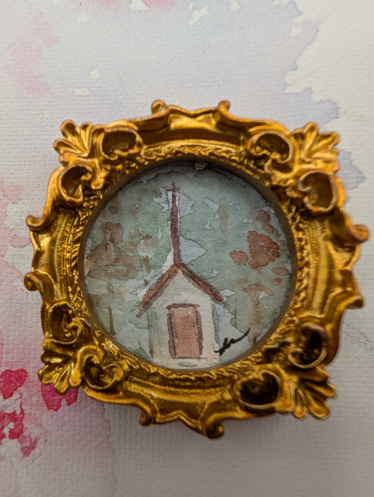 Mini Church Painting - Original Watercolor Art by Lora Cavallin
