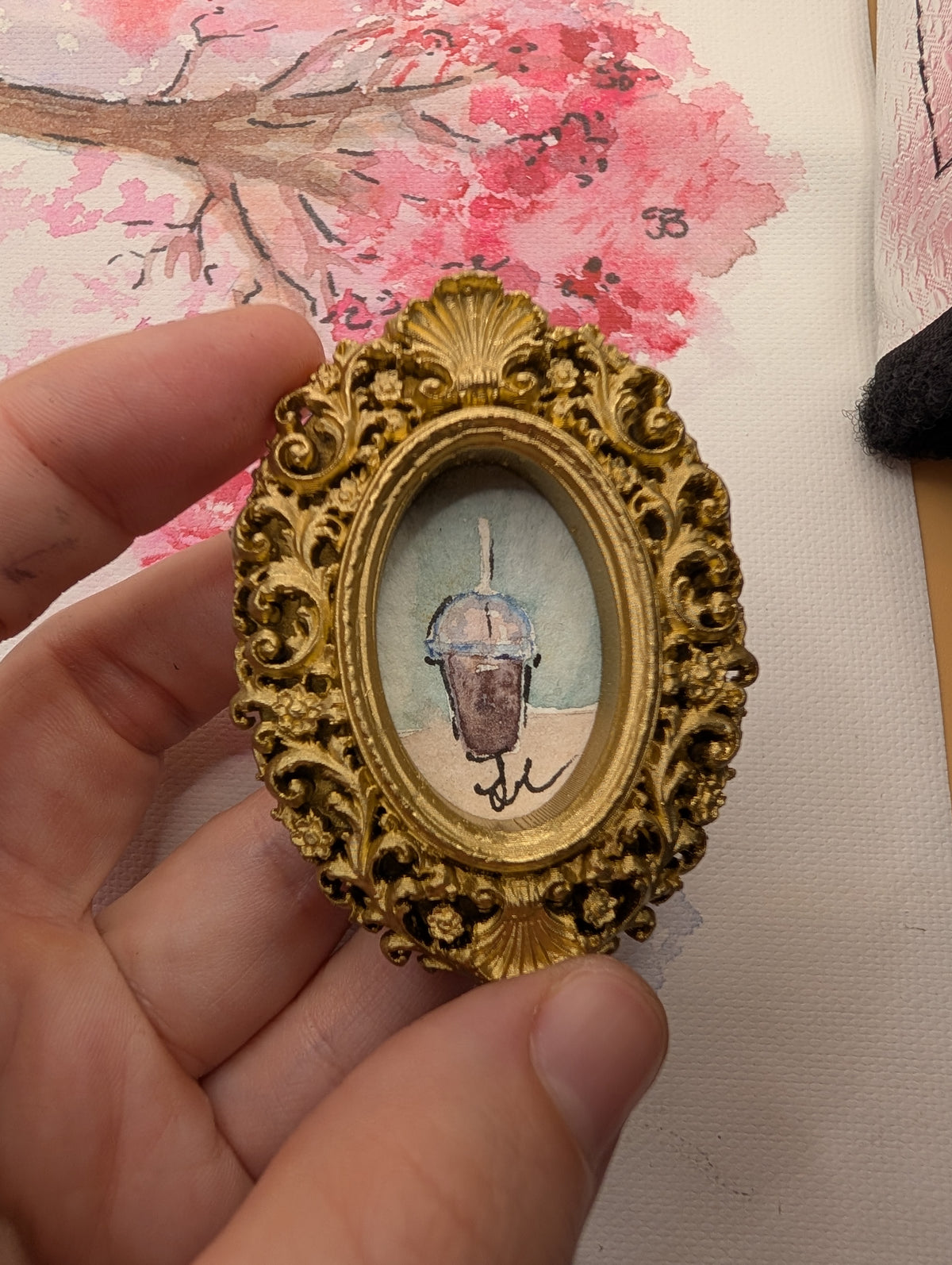 Mini Frozen Drink Painting - Original Watercolor Art by Lora Cavallin