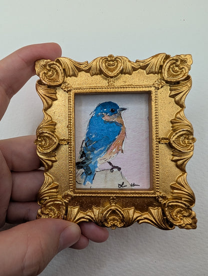 Mini Bluebird Painting - Original Watercolor Art by Lora Cavallin