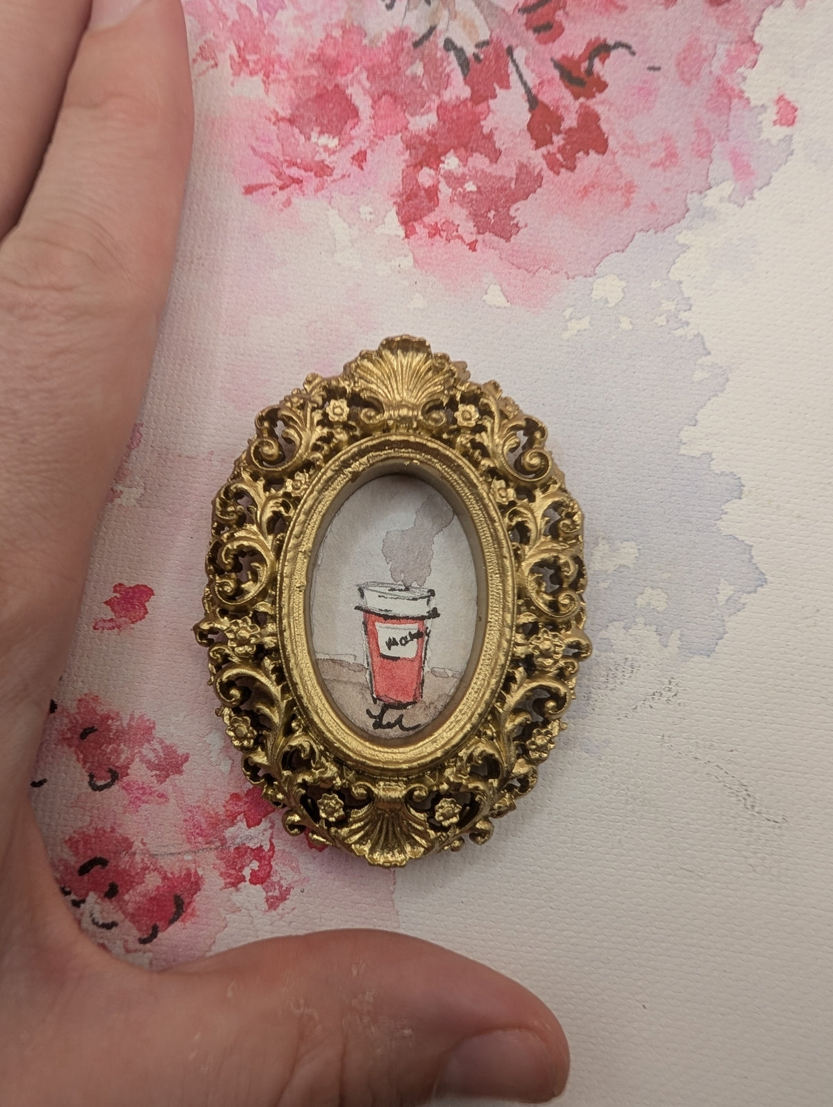 Mini Mocha Coffee Painting - Original Watercolor Art by Lora Cavallin