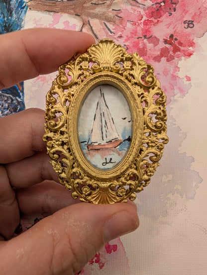 Mini Sailboat Painting - Original Watercolor Art by Lora Cavallin