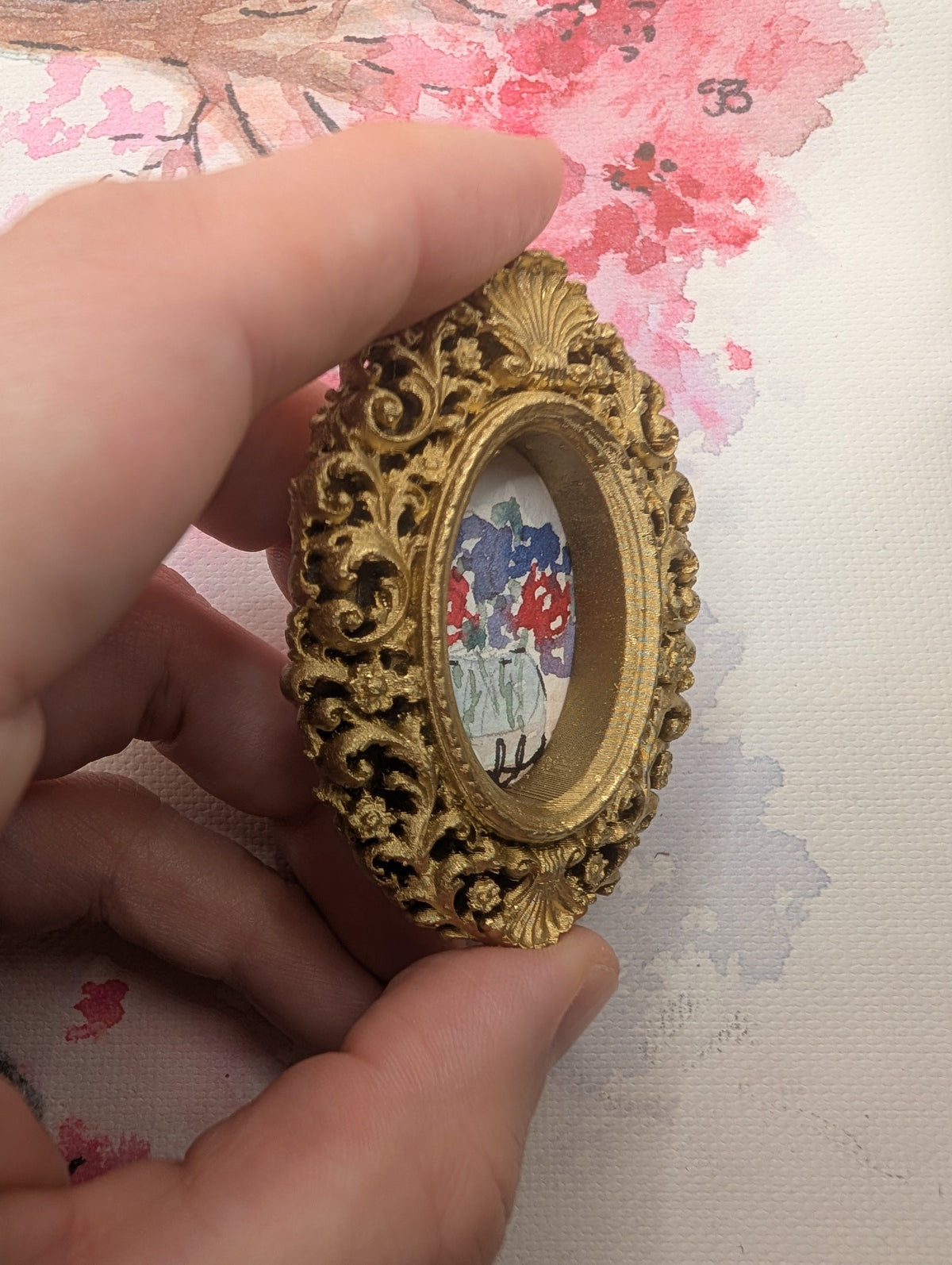 Mini Vase of Flowers Painting - Original Watercolor Art by Lora Cavallin