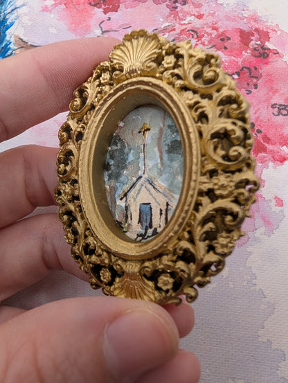 Mini Church Painting - Original Watercolor Art by Lora Cavallin