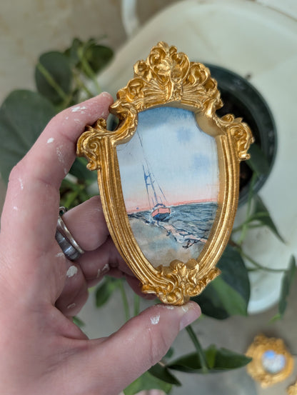 Mini Sailboat on Beach Painting - Original Watercolor Art by Lora Cavallin