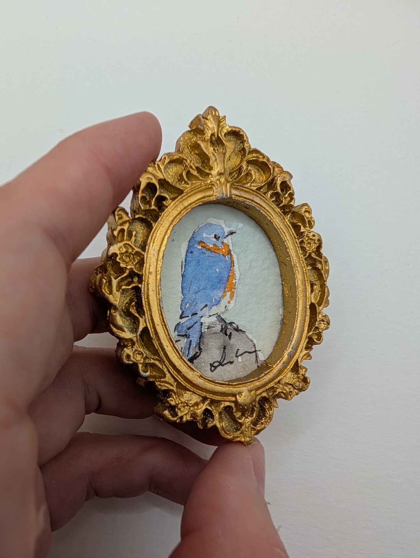 Mini Bluebird Painting - Original Watercolor Art by Lora Cavallin
