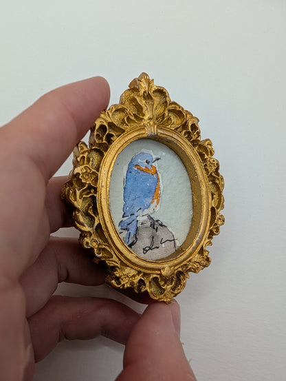 Mini Bluebird Painting - Original Watercolor Art by Lora Cavallin