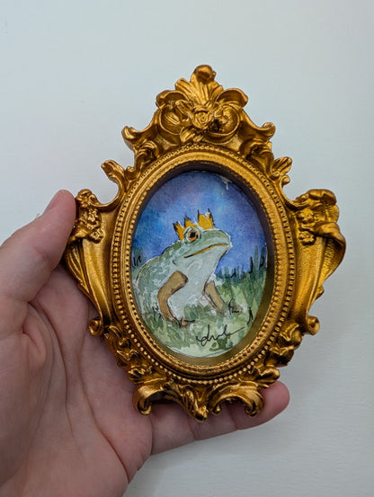 Mini Frog Royalty Painting - Original Watercolor Art by Lora Cavallin