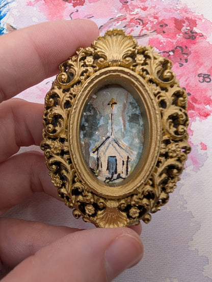Mini Church Painting - Original Watercolor Art by Lora Cavallin