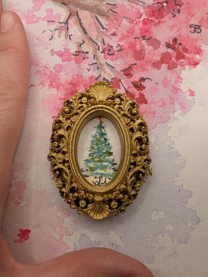 Mini Christmas Tree Painting - Original Watercolor Art by Lora Cavallin