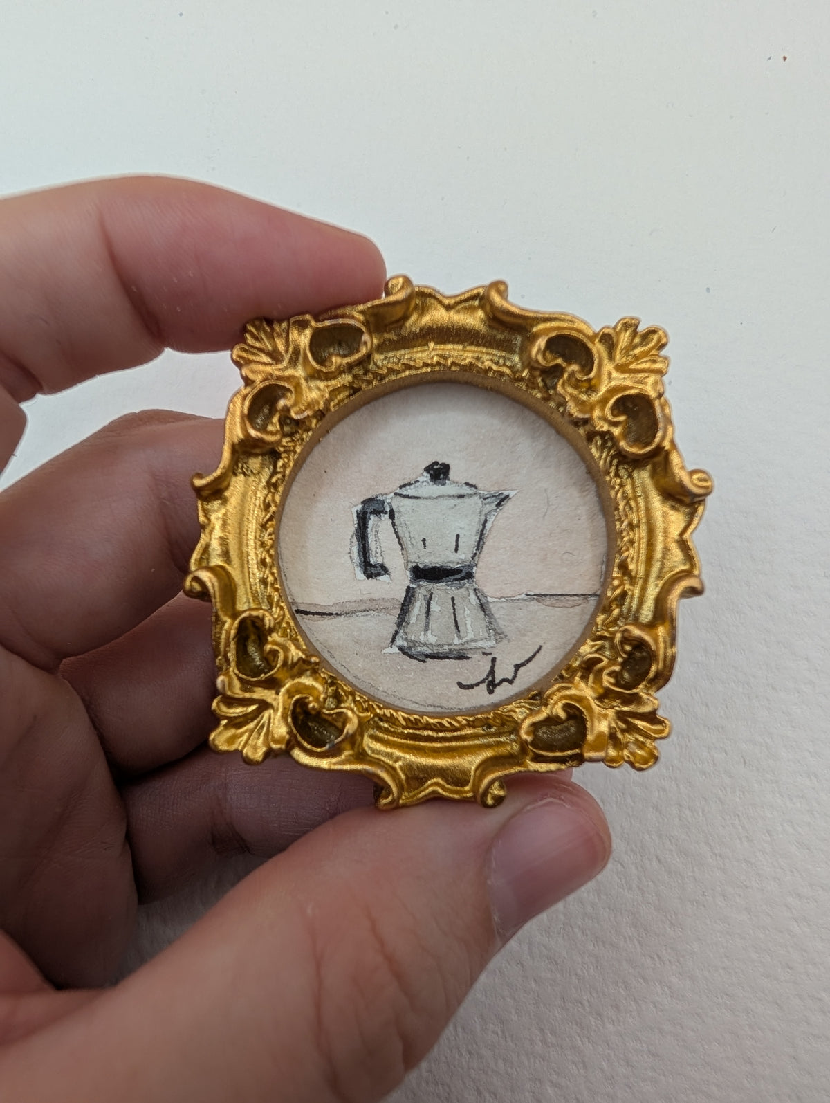 Mini Moka Coffee Pot Painting - Original Watercolor Art by Lora Cavallin