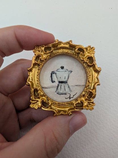 Mini Moka Coffee Pot Painting - Original Watercolor Art by Lora Cavallin