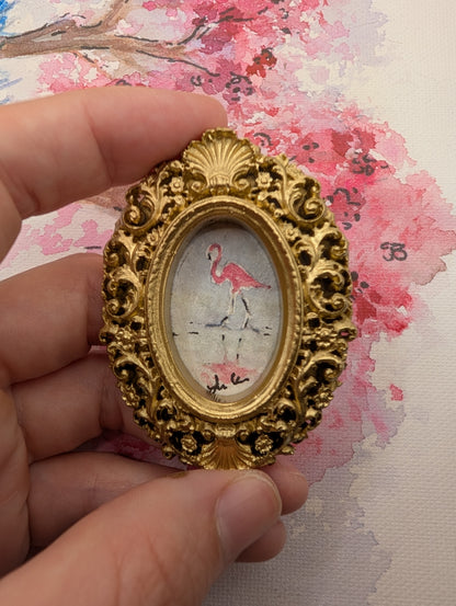 Mini Flamingo Painting - Original Watercolor Art by Lora Cavallin
