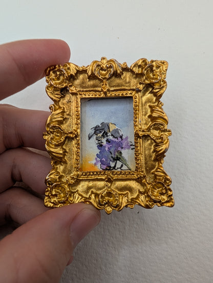 Mini Bee on Flower Painting - Original Watercolor Art by Lora Cavallin