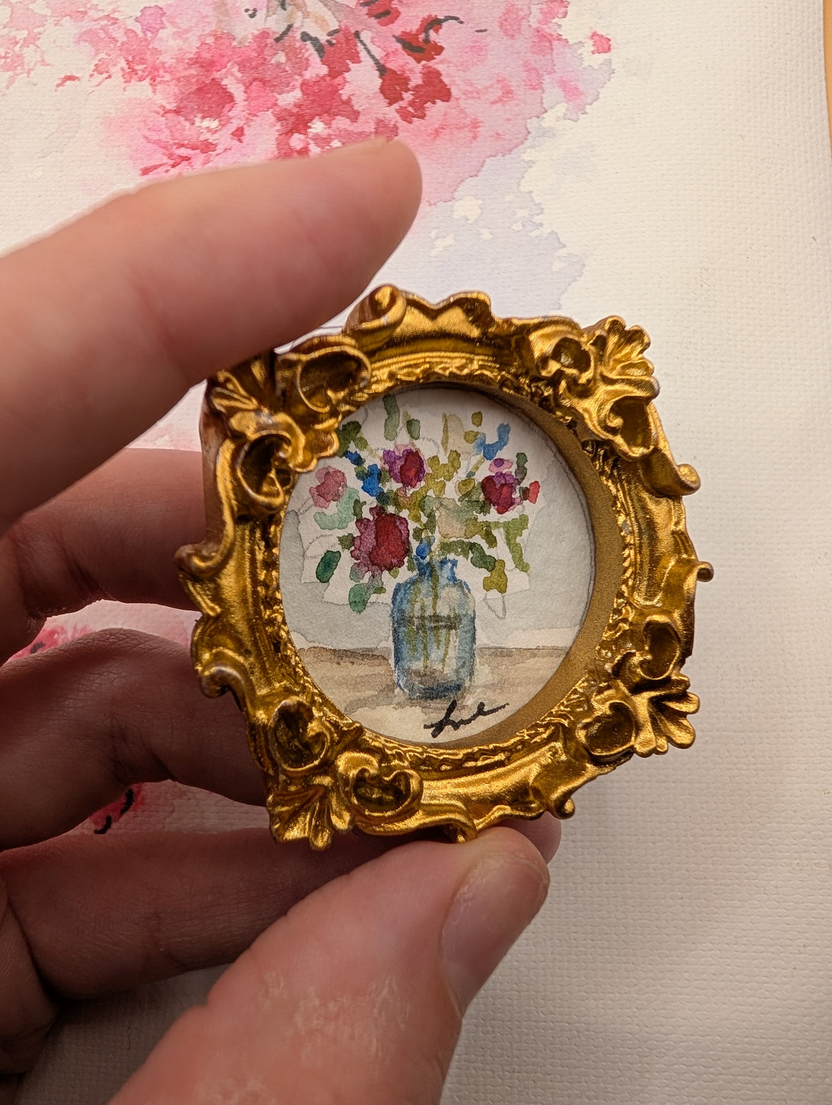 Mini Vase of Flowers Painting - Original Watercolor Art by Lora Cavallin