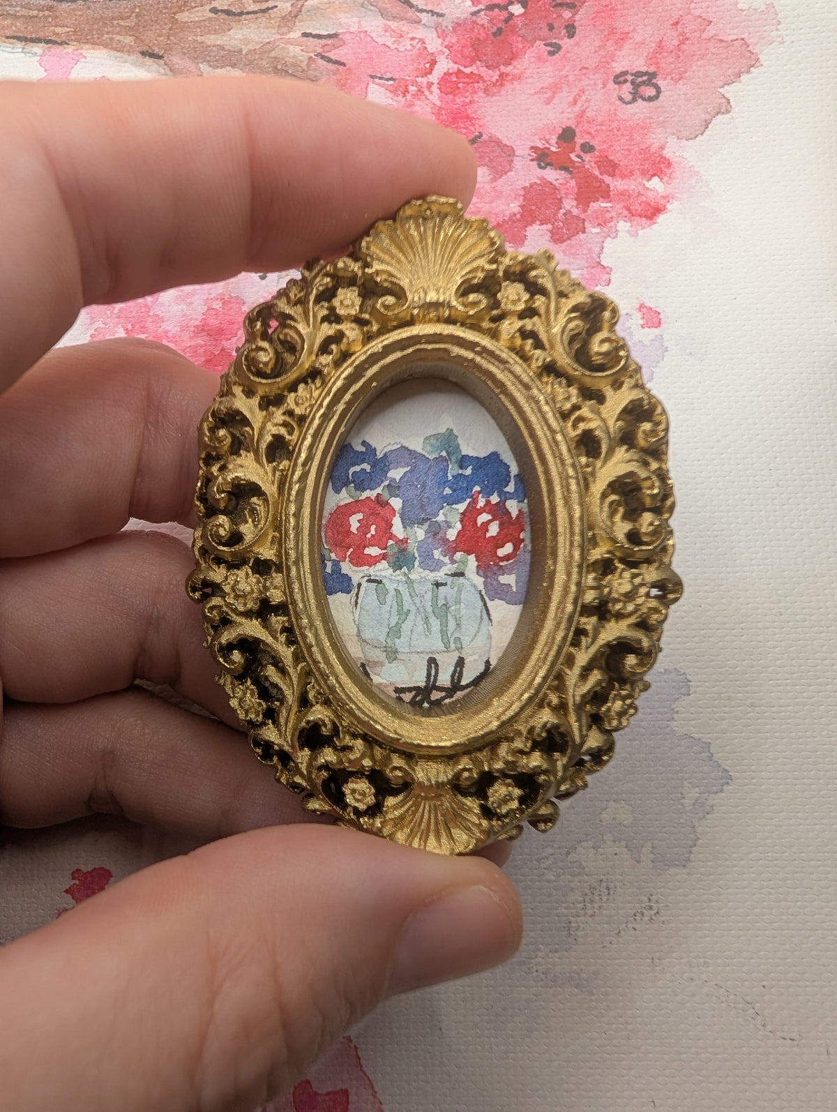 Mini Vase of Flowers Painting - Original Watercolor Art by Lora Cavallin