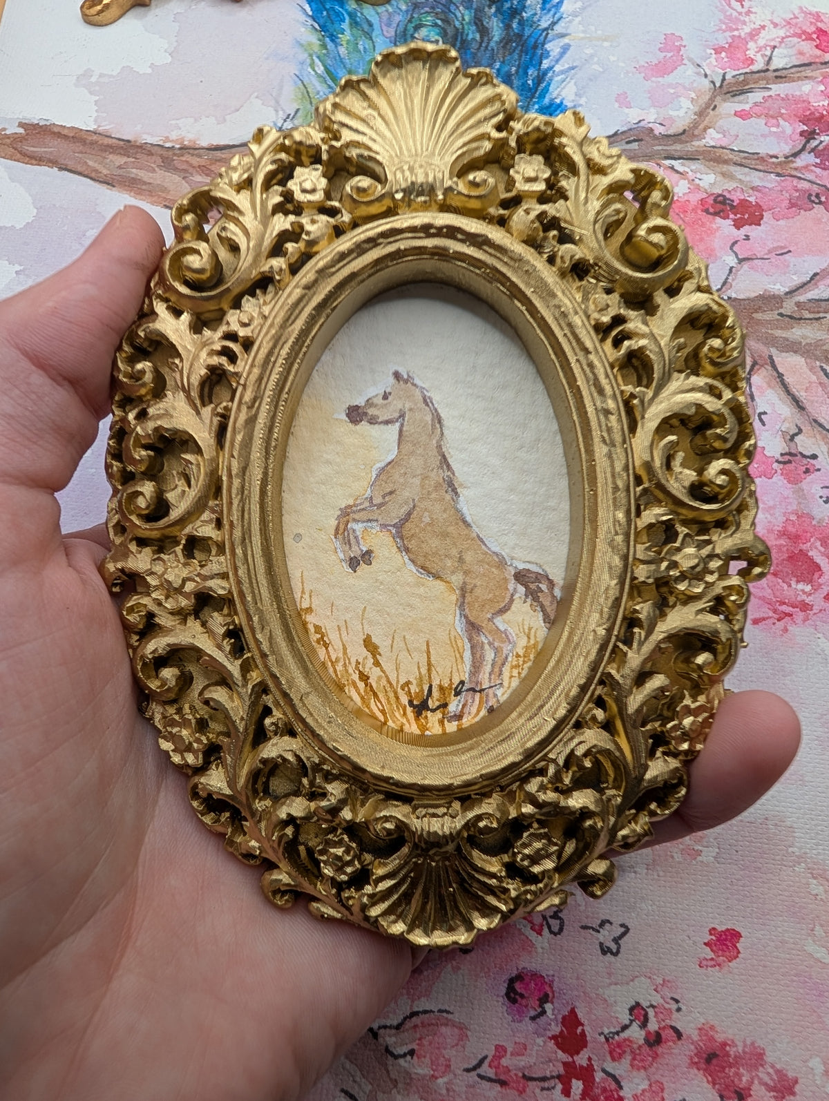 Mini Horse Painting - Original Watercolor Art by Lora Cavallin