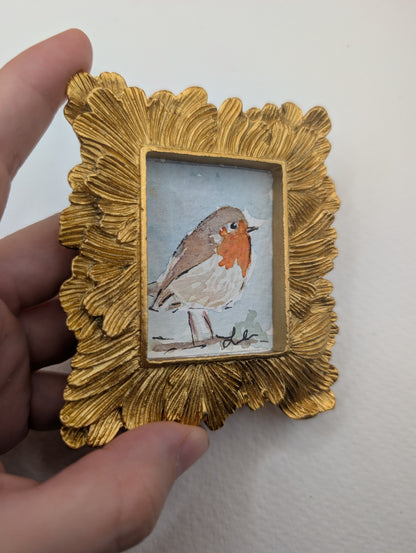 Mini Robin Bird Painting - Original Watercolor Art by Lora Cavallin